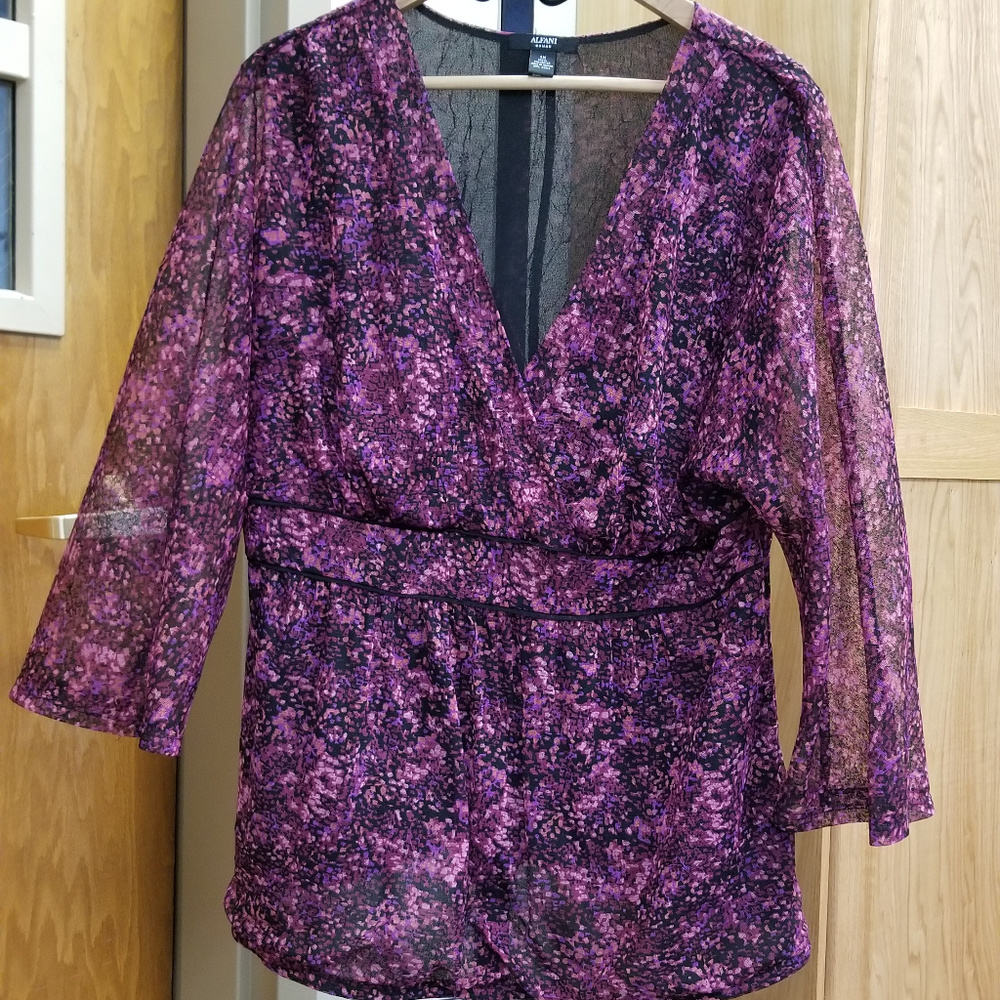 ALFANI Faux Wrap Surplice Fuscia Blouse 1X
